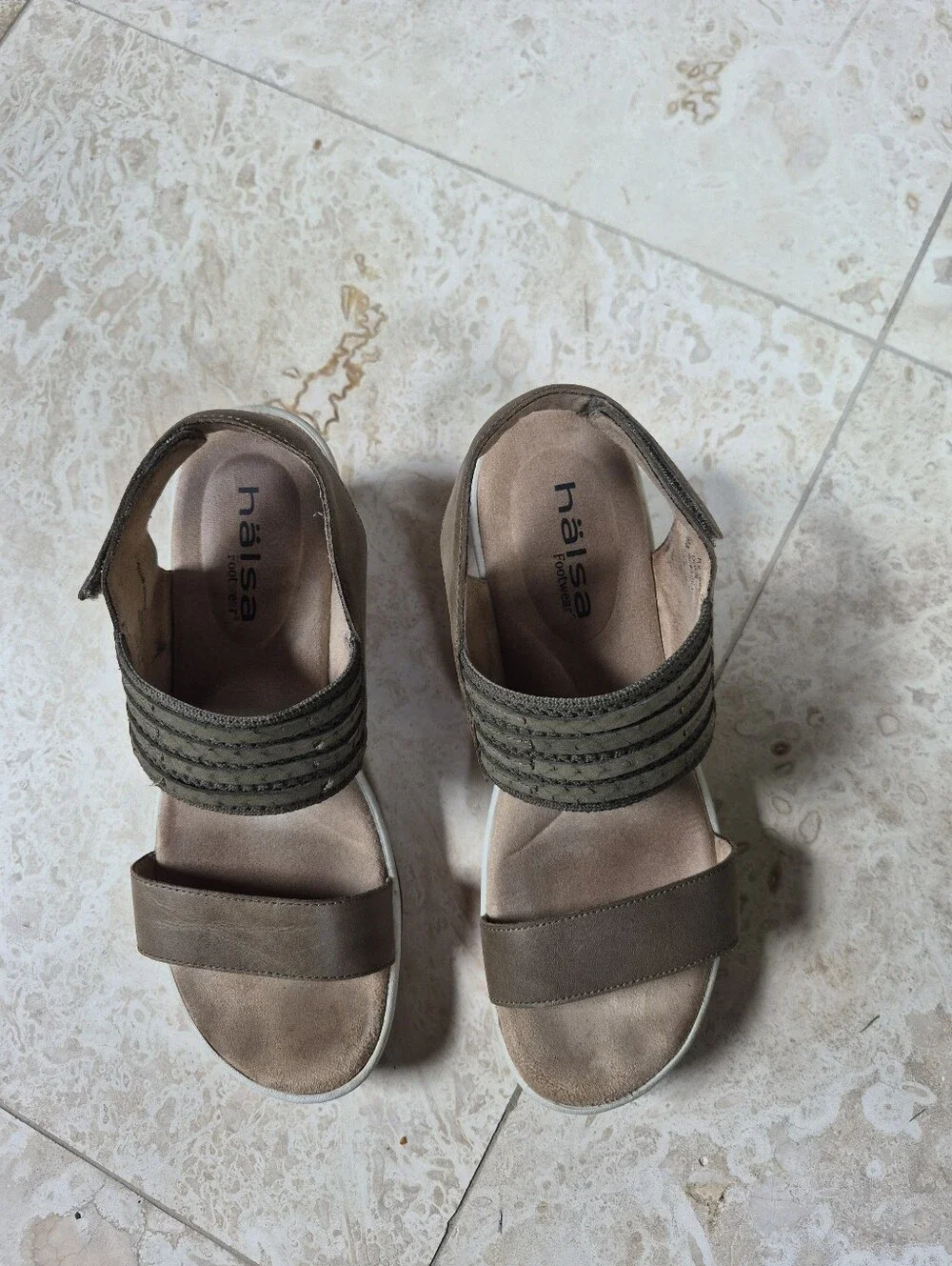 Halsa Chantal Wedge Comfort Sandals, Velcro Strap, Leather Uppers And Footbeds